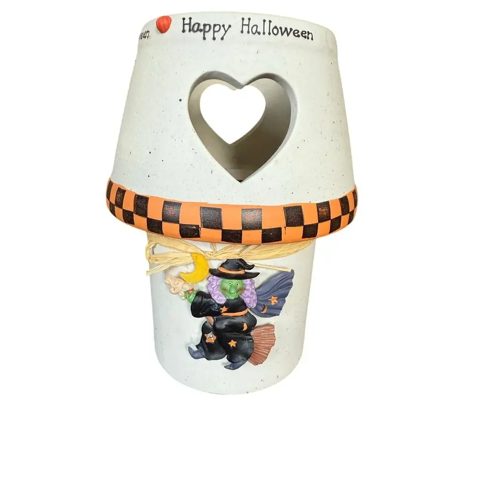 VTG Halloween Ceramic Candle Lamp witch‎ casts a spooky glow with original box
